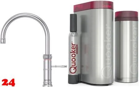QUOOKER CLASSIC FUSION Round Edelstahl PRO3 mit CUBE 2 *Der Wasserhahn, der alles kann! Nostalgieoptik (PRO3CFNRSSTCUBE)