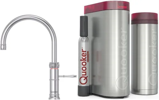 QUOOKER CLASSIC FUSION Round Edelstahl PRO3 mit CUBE 2 *Der Wasserhahn, der alles kann! Nostalgieoptik (PRO3CFNRSSTCUBE)