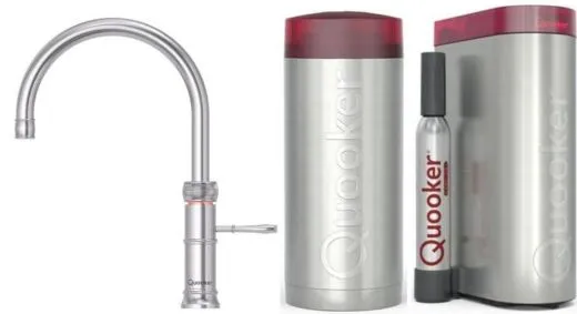 QUOOKER CLASSIC FUSION Round Edelstahl COMBI B mit CUBE 2 *Der Wasserhahn, der alles kann! Nostalgieoptik (COMBICFNRSSTCUBE)