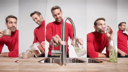 QUOOKER CLASSIC FUSION Round Edelstahl COMBI (+) B mit CUBE 2 *Der Wasserhahn, der alles kann! Nostalgieoptik (COMBI+CFNRSSTCUBE)