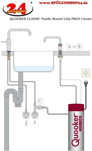 QUOOKER Classic Nordic Round 100C Armatur Solohahn Chrom Nostalgieoptik (PRO3CNSRCHR)