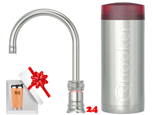 QUOOKER Classic Nordic Round Combi B 100�C Armatur Solohahn Edelstahl Nostalgieoptik (COMBICNSRSST)