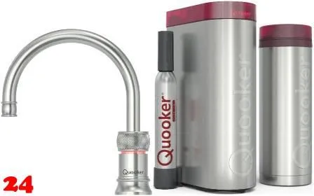 QUOOKER Classic Nordic Round Edelstahl VAQ PRO3 & CUBE 2 100C + Trinkwassersystem Solo-Tap Nostalgieoptik (PRO3CNSRSSTCUBE)
