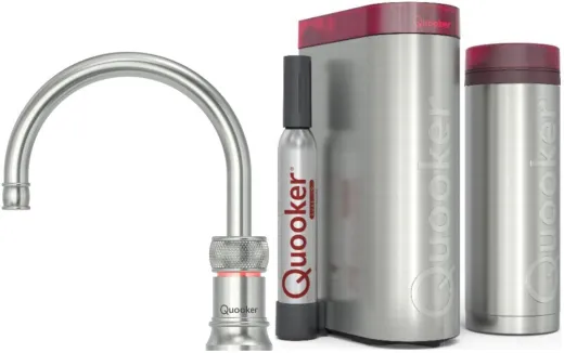 QUOOKER Classic Nordic Round Edelstahl VAQ PRO3 & CUBE 2 100C + Trinkwassersystem Solo-Tap Nostalgieoptik (PRO3CNSRSSTCUBE)