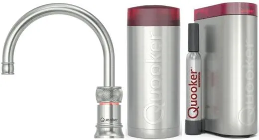 QUOOKER Classic Nordic Round Edelstahl COMBI B & CUBE 2 100C + Trinkwassersystem Solo-Tap Nostalgieoptik (COMBICNSRSSTCUBE)