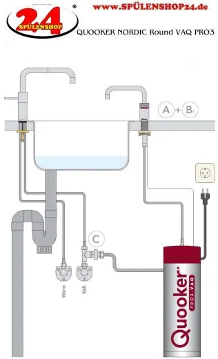 QUOOKER Nordic Round 100C Armatur Solohahn Edelstahl als Kochendwasser Armatur (PRO3NSRSST)