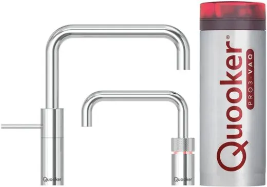 QUOOKER Nordic Square Twintaps VAQ PRO3 Einhebelmischer Edelstahl & 100C Armatur als Set (PRO3NSMSSSTTT)