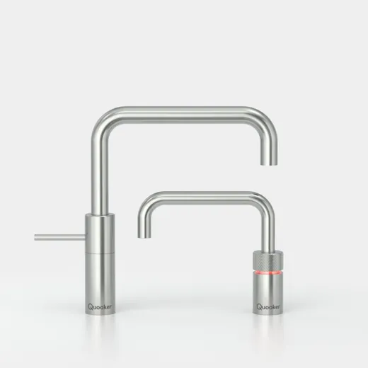QUOOKER Nordic Square Twintaps VAQ PRO3 Einhebelmischer Edelstahl & 100C Armatur als Set (PRO3NSMSSSTTT)