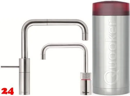 QUOOKER Nordic Square Twintaps Combi B Einhebelmischer Edelstahl & 100C Armatur als Set (COMBINSMSSSTTT)