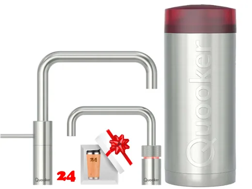QUOOKER Nordic Square Twintaps Combi B Einhebelmischer Edelstahl & 100�C Armatur als Set (COMBINSMSSSTTT)