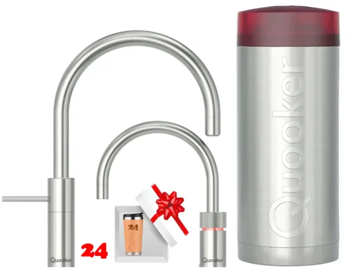 QUOOKER Nordic Round Twintaps Combi Einhebelmischer Edelstahl & 100�C Armatur als Set (COMBI2NSMRSSTTT)