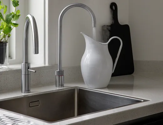 QUOOKER Nordic Round Twintaps Edelstahl COMBI B & CUBE 2 als Set (COMBINSMRSSTTTCUBE)