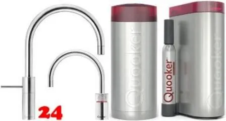 QUOOKER Nordic Round Twintaps Edelstahl COMBI (+) B & CUBE 2 als Set (COMBI+NSMRSSTTTCUBE)