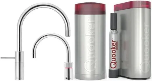 QUOOKER Nordic Round Twintaps Edelstahl COMBI (+) B & CUBE 2 als Set (COMBI+NSMRSSTTTCUBE)