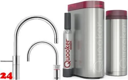 QUOOKER Nordic Round Twintaps Edelstahl VAQ PRO3 mit CUBE 2 als Set (PRO3NSMRSSTTTCUBE)