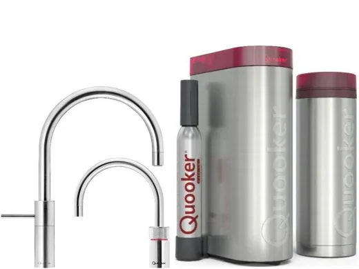 QUOOKER Nordic Round Twintaps Edelstahl VAQ PRO3 mit CUBE 2 als Set (PRO3NSMRSSTTTCUBE)
