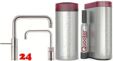 QUOOKER Nordic Square Twintaps Edelstahl COMBI (+) B & CUBE 2 als Set (COMBI+NSMSSSTTTCUBE)