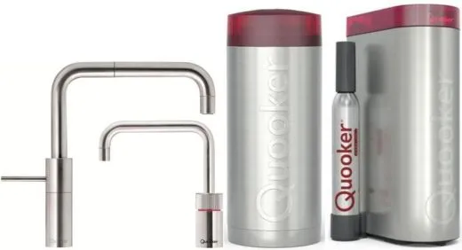 QUOOKER Nordic Square Twintaps Edelstahl COMBI (+) B & CUBE 2 als Set (COMBI+NSMSSSTTTCUBE)