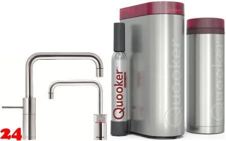 QUOOKER Nordic Square Twintaps Edelstahl VAQ PRO3 & CUBE 2 als Set (PRO3NSMSSSTTTCUBE)