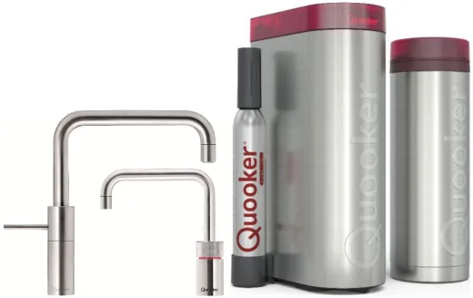 QUOOKER Nordic Square Twintaps Edelstahl VAQ PRO3 & CUBE 2 als Set (PRO3NSMSSSTTTCUBE)
