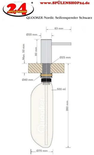 QUOOKER NORDIC Seifenspender Schwarz matt PVD Splmittelspender / Dispenser (SDBLK)