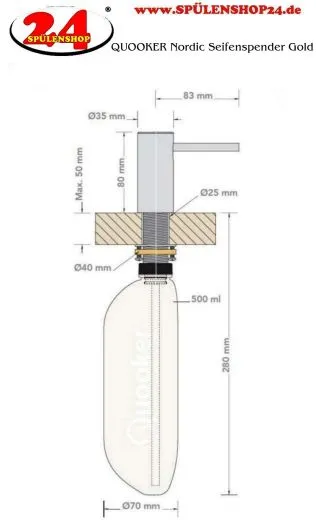QUOOKER NORDIC Seifenspender Gold Splmittelspender / Dispenser (SDGLD)
