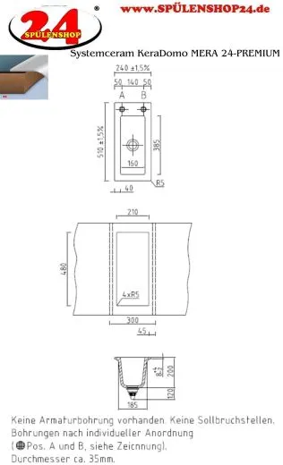 Systemceram KeraDomo MERA 24-PREMIUM Keramiksple / Einbausple ohne berlauf medizinischer Bereich