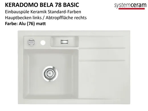 Systemceram KeraDomo BELA 78 Basic Keramiksple / Einbausple in Standardfarben fr die Kche