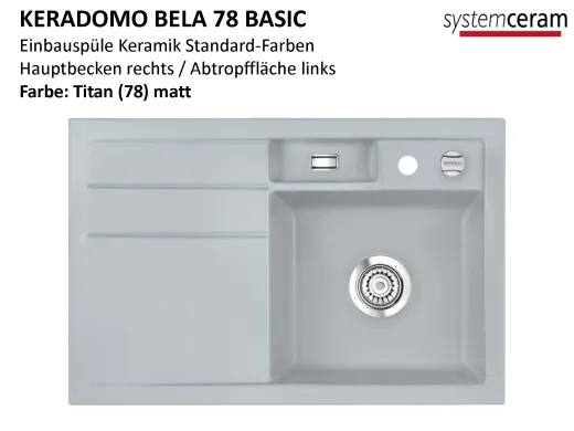 Systemceram KeraDomo BELA 78 Basic Keramiksple / Einbausple in Standardfarben fr die Kche