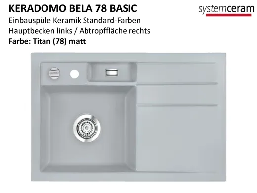 Systemceram KeraDomo BELA 78 Basic Keramiksple / Einbausple in Standardfarben fr die Kche