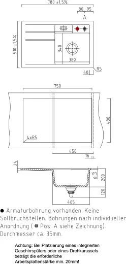 Systemceram KeraDomo BELA 78 Basic Keramiksple / Einbausple in Standardfarben fr die Kche