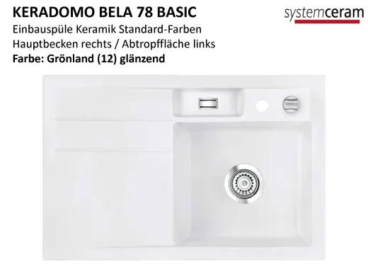 Systemceram KeraDomo BELA 78 Basic Keramiksple / Einbausple in Standardfarben fr die Kche