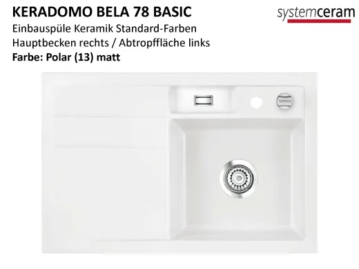 Systemceram KeraDomo BELA 78 Basic Keramiksple / Einbausple in Standardfarben fr die Kche