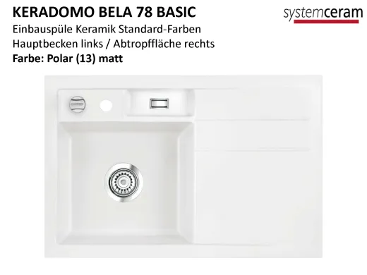 Systemceram KeraDomo BELA 78 Basic Keramiksple / Einbausple in Standardfarben fr die Kche