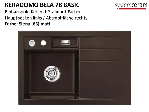 Systemceram KeraDomo BELA 78 Basic Keramiksple / Einbausple in Standardfarben fr die Kche