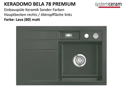 Systemceram KeraDomo BELA 78 Premium Keramiksple / Einbausple in Sonderfarben fr die Kche