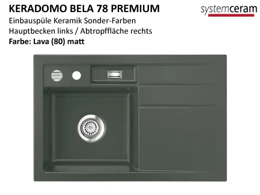 Systemceram KeraDomo BELA 78 Premium Keramiksple / Einbausple in Sonderfarben fr die Kche