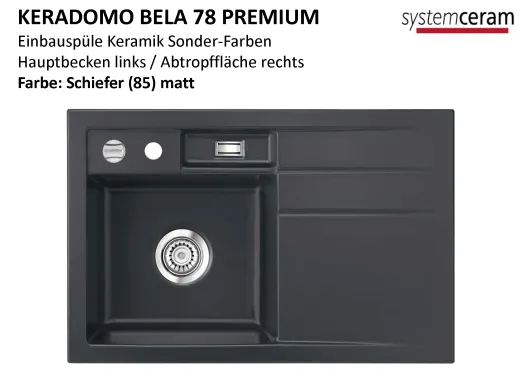 Systemceram KeraDomo BELA 78 Premium Keramiksple / Einbausple in Sonderfarben fr die Kche