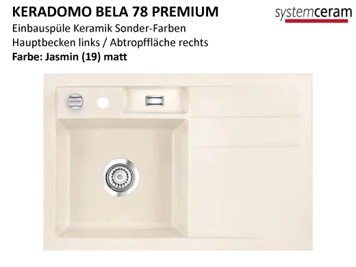 Systemceram KeraDomo BELA 78 Premium Keramiksple / Einbausple in Sonderfarben fr die Kche