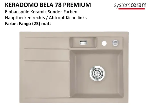Systemceram KeraDomo BELA 78 Premium Keramiksple / Einbausple in Sonderfarben fr die Kche