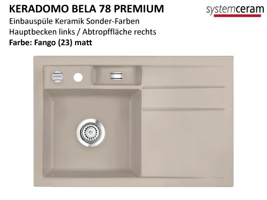 Systemceram KeraDomo BELA 78 Premium Keramiksple / Einbausple in Sonderfarben fr die Kche