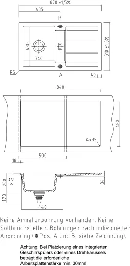 Systemceram KeraDomo GENEA 87-PREMIUM Keramiksple / Einbausple in Sonderfarben fr die Kche