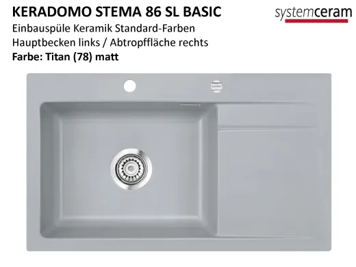 ❎ Systemceram KeraDomo STEMA 86 SL-BASIC Keramiksple / Einbausple in Standardfarben fr die Kche