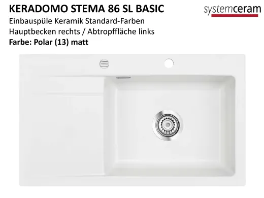 ❎ Systemceram KeraDomo STEMA 86 SL-BASIC Keramiksple / Einbausple in Standardfarben fr die Kche