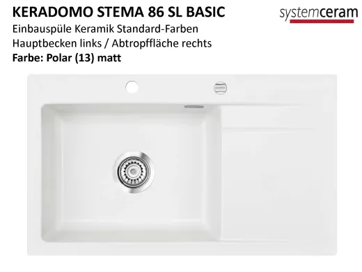 ❎ Systemceram KeraDomo STEMA 86 SL-BASIC Keramiksple / Einbausple in Standardfarben fr die Kche