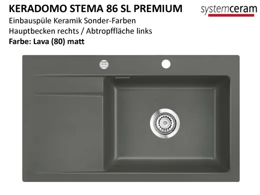 Systemceram KeraDomo STEMA 86 SL-PREMIUM Keramiksple / Einbausple in Sonderfarben fr die Kche