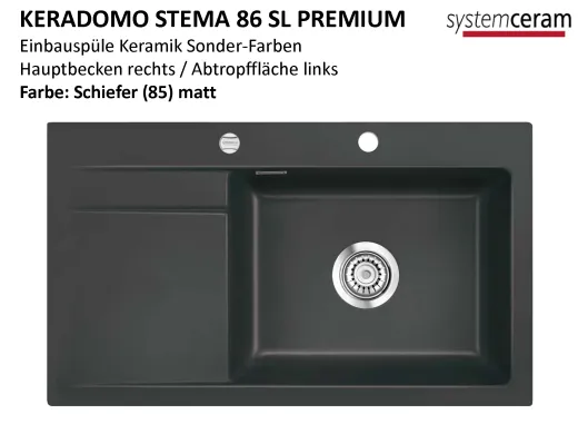 Systemceram KeraDomo STEMA 86 SL-PREMIUM Keramiksple / Einbausple in Sonderfarben fr die Kche
