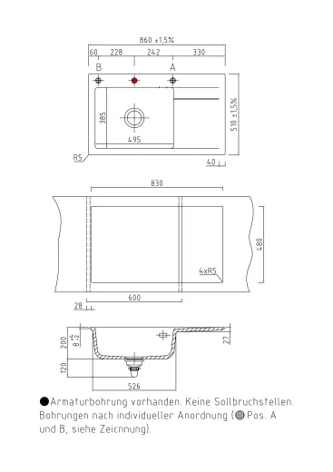 Systemceram KeraDomo STEMA 86 SL-PREMIUM Keramiksple / Einbausple in Sonderfarben fr die Kche