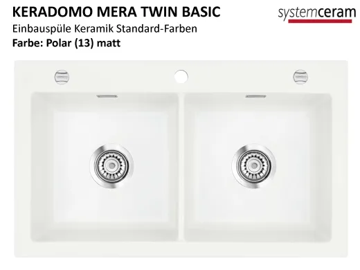 Systemceram KeraDomo MERA TWIN-BASIC Keramiksple / Einbausple in Standardfarben fr die Kche