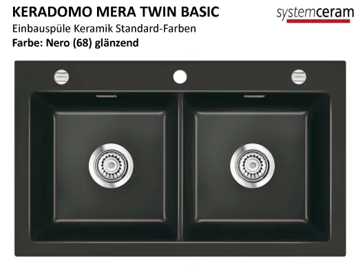 Systemceram KeraDomo MERA TWIN-BASIC Keramiksple / Einbausple in Standardfarben fr die Kche